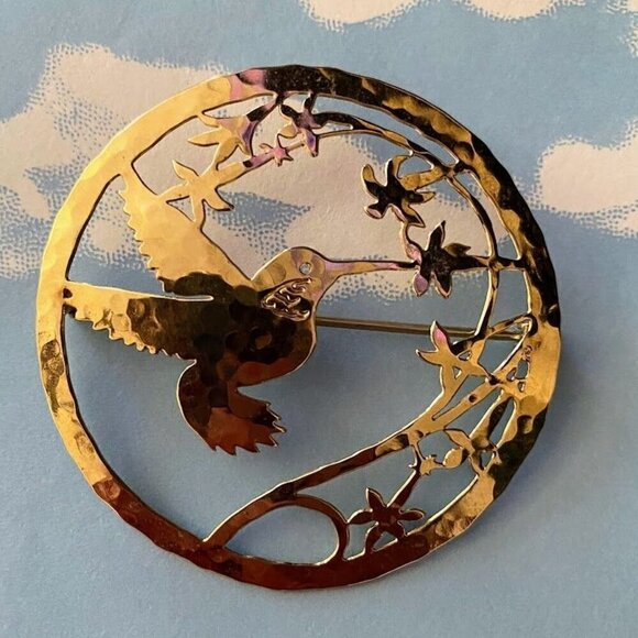 Wild Bryde Hummingbird Cut Out Brooch Gold Tone - Picture 2 of 5